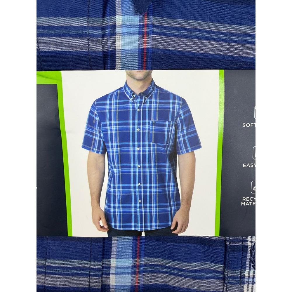 Chaps Easy Care Shirt Mens XXL Blue Plaid Short Sleeve Classic Fit Button Down - Picture 3 of 6